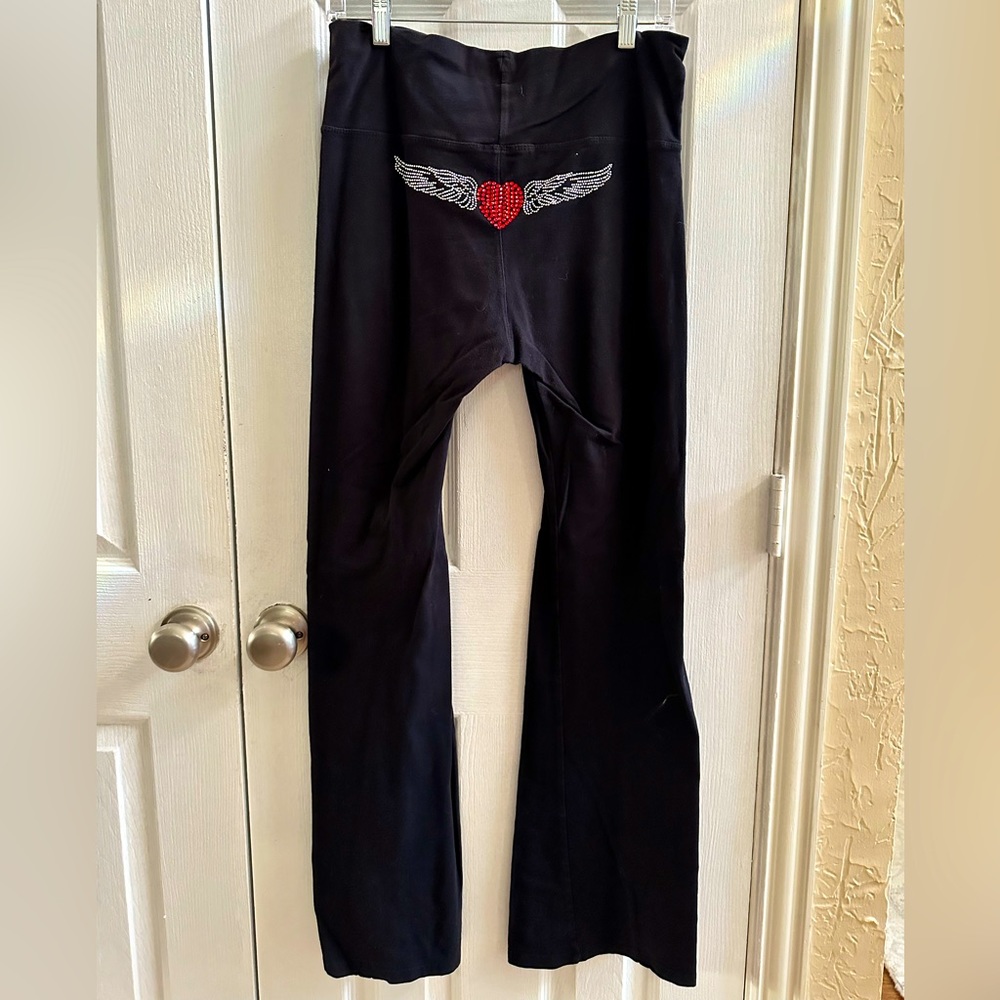 Ladies Black T-Party Size Large Leggings with Rhinestone Print on Back.